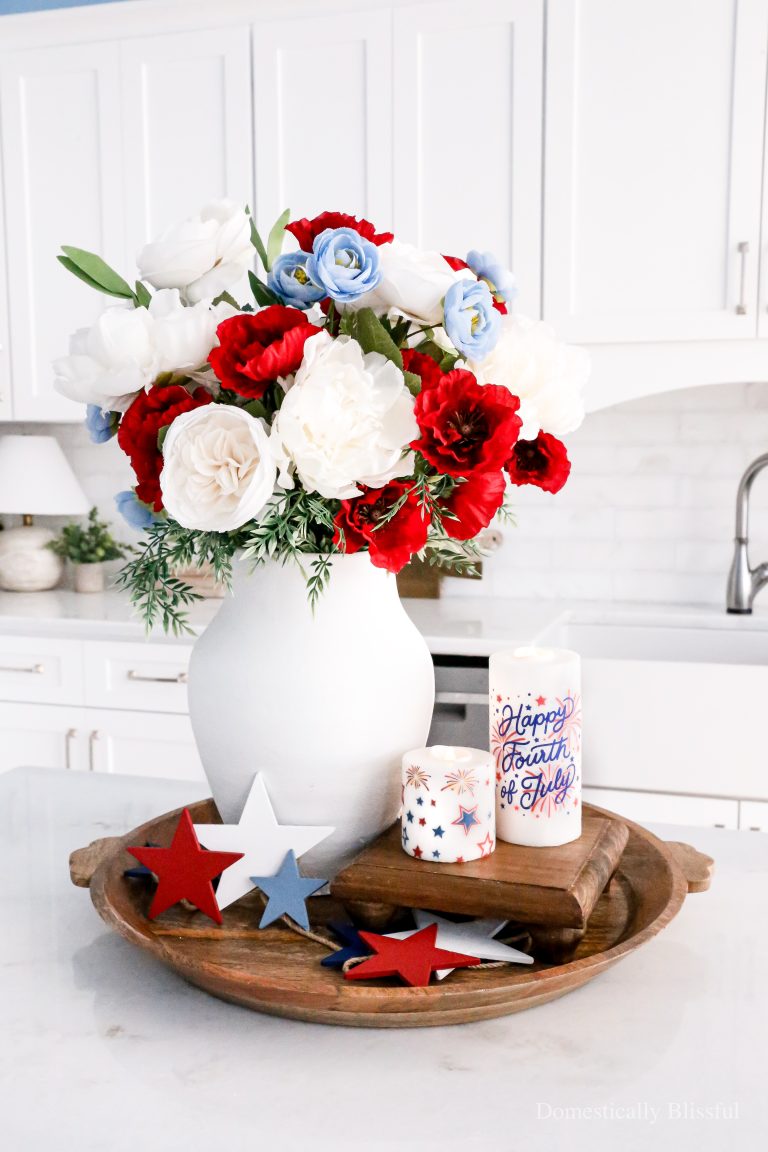 These 4th of July Napkin Candles are created using two fun 4th of July napkins and my flameless candle hack to create decorative flameless candles for Independence Day decor.