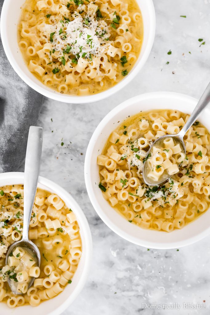 This Parmesan Pasta Soup is a cozy vegetarian soup recipe that is made with only 5 ingredients!