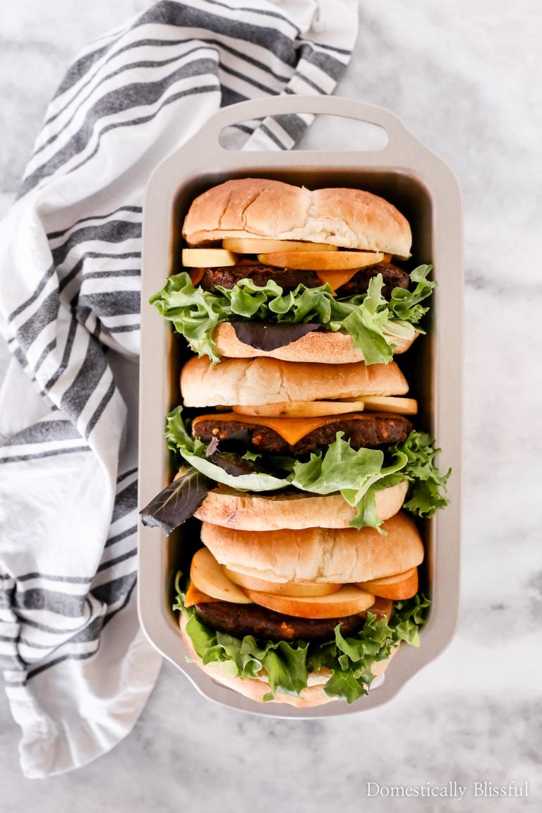 These Apple Cheddar Veggie Burgers are the perfect fall burger for dinner at home or a fall outdoor cookout with friends.