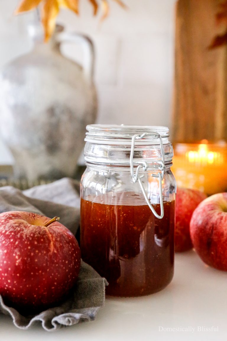A super easy 1-ingredient Homemade Apple Cider Syrup and Sauce for fall to drizzle on top of pancakes, waffles, hot chocolate, coffee, ice cream, pie, and any other favorite fall treats!