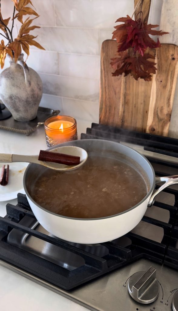 A super easy 1-ingredient Homemade Apple Cider Syrup and Sauce for fall to drizzle on top of pancakes, waffles, hot chocolate, coffee, ice cream, pie, and any other favorite fall treats!