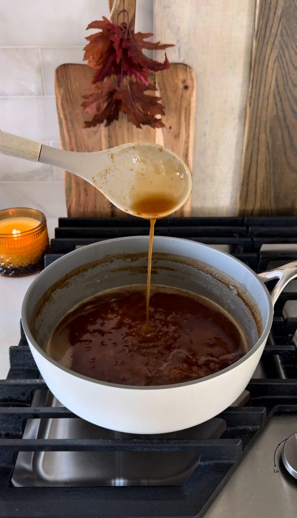 A super easy 1-ingredient Homemade Apple Cider Syrup and Sauce for fall to drizzle on top of pancakes, waffles, hot chocolate, coffee, ice cream, pie, and any other favorite fall treats!