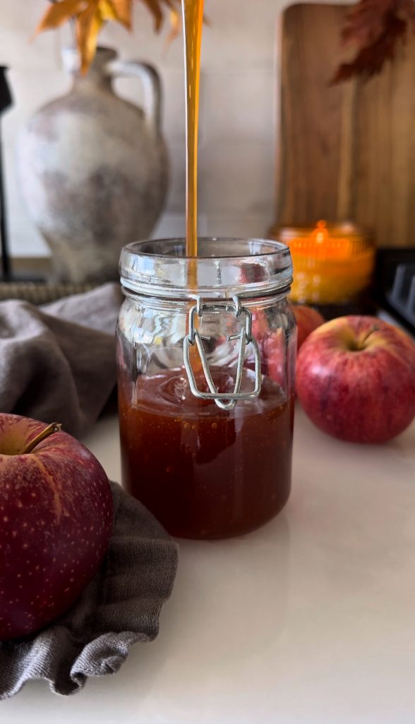 A super easy 1-ingredient Homemade Apple Cider Syrup and Sauce for fall to drizzle on top of pancakes, waffles, hot chocolate, coffee, ice cream, pie, and any other favorite fall treats!
