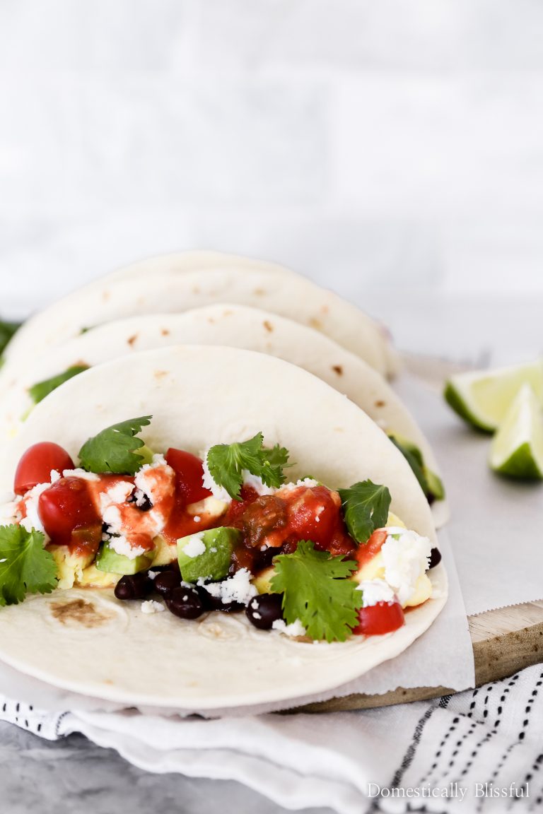 These Breakfast Black Bean Tacos are an easy meatless recipe that is great for brunch or Taco Tuesdays!