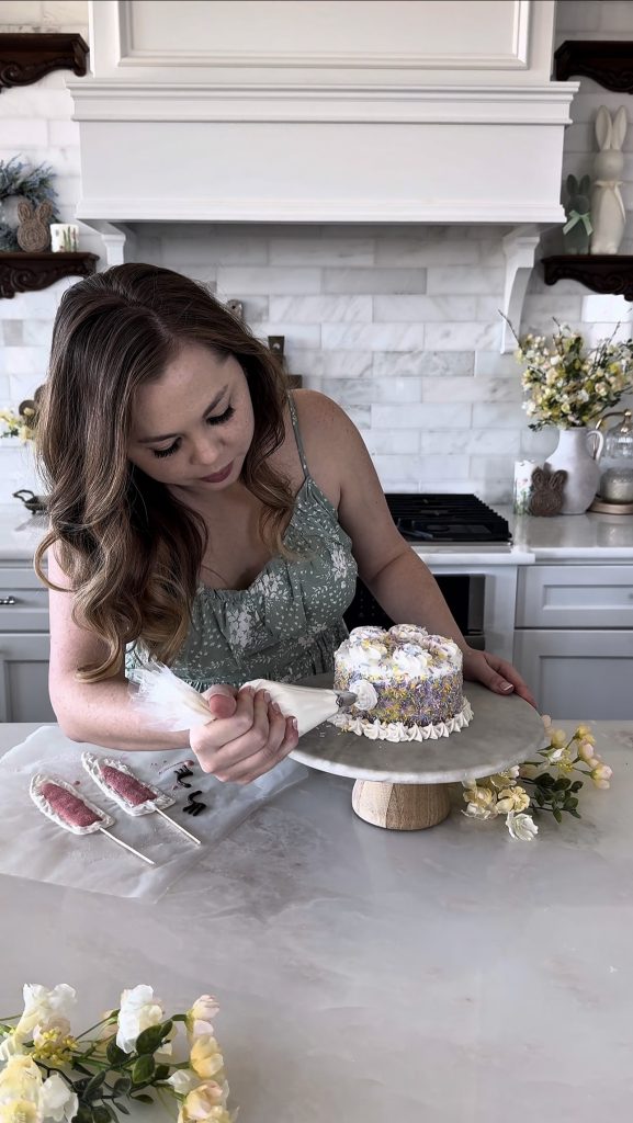 This Bunny Cake is a fun and super easy way to decorate a homemade or store-bought cake for a spring or Easter party.
