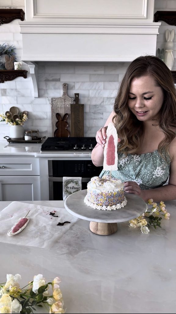 This Bunny Cake is a fun and super easy way to decorate a homemade or store-bought cake for a spring or Easter party.