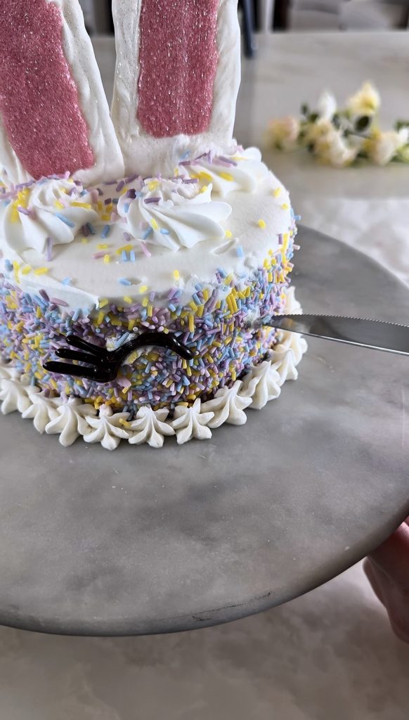 This Bunny Cake is a fun and super easy way to decorate a homemade or store-bought cake for a spring or Easter party.