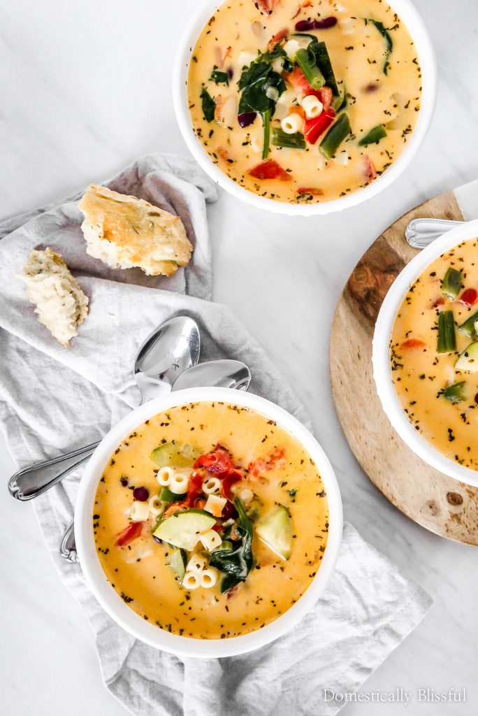 This Creamy Minestrone Soup is a delicious creamy twist on a classic soup recipe that is full of fresh vegetables.