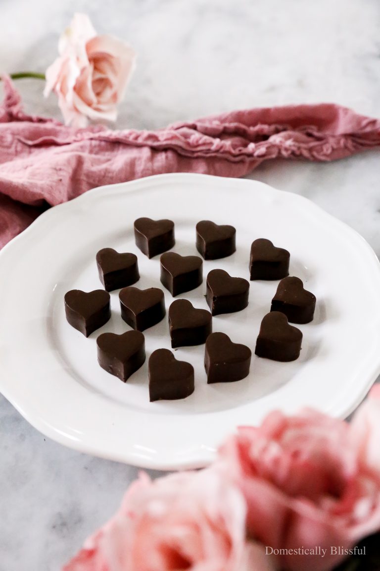 Easy Dark Chocolate Pomegranate Hearts to gift and enjoy on Valentine's Day or any time of the year!