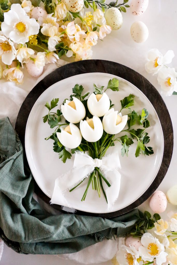 This Egg Tulip Bouquet is a fun way to display and enjoy boiled eggs this Easter & spring season.