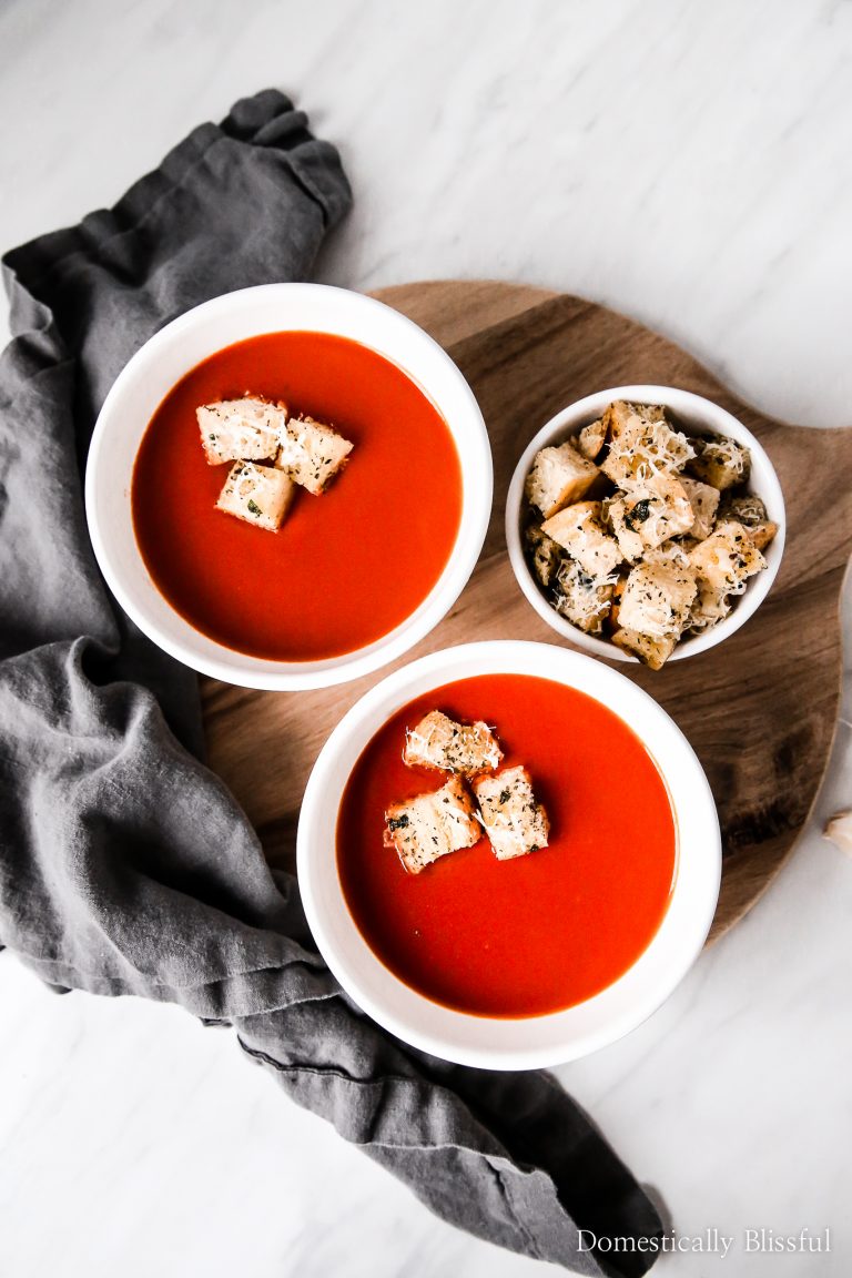 These Garlic Herb Parmesan Croutons are the perfect soup topper addition to your family soup night at home! 