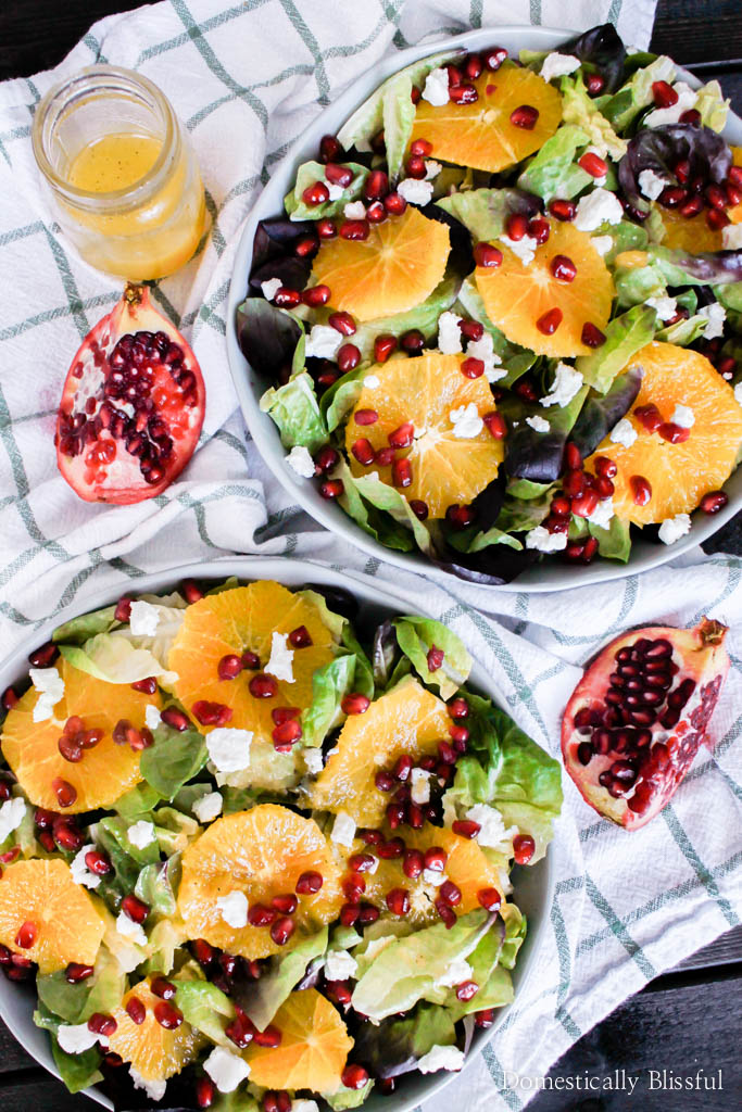 This fresh & colorful Orange Pomegranate Salad with honey orange dressing is a perfect dinner for two or can be enjoyed as a side dish for a family of four!