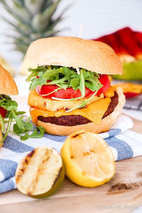 Whether you are a vegetarian or love Meatless Monday, this Grilled Pineapple Veggie Burgers recipe is perfect for your next cookout with friends & family.
