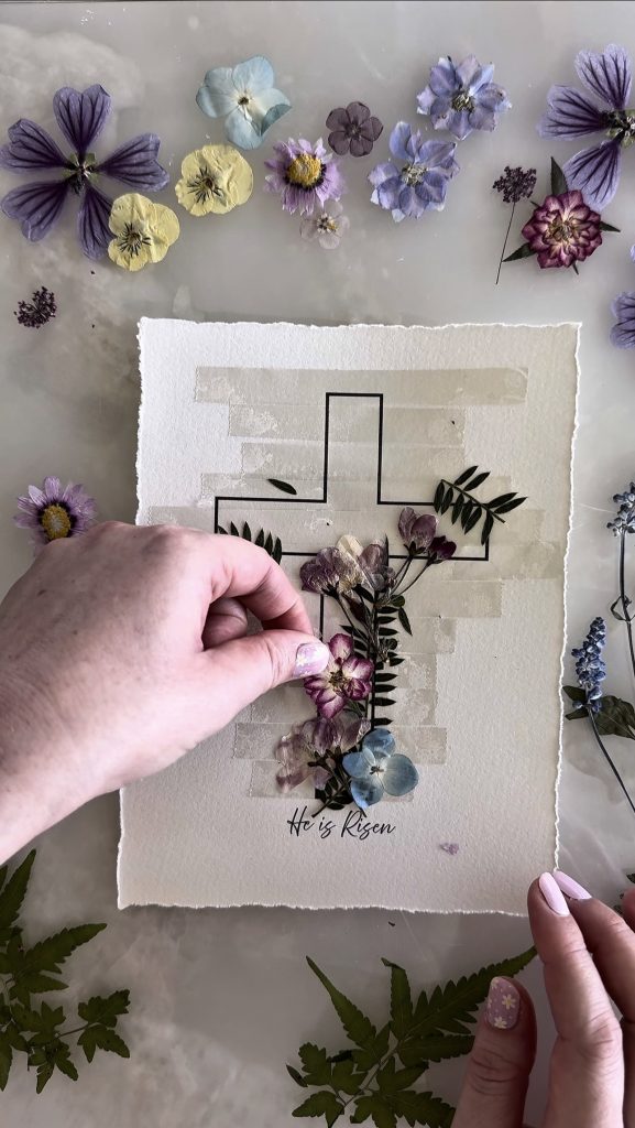 This DIY He is Risen Flower Cross is a beautiful way to create art for your home this Easter.