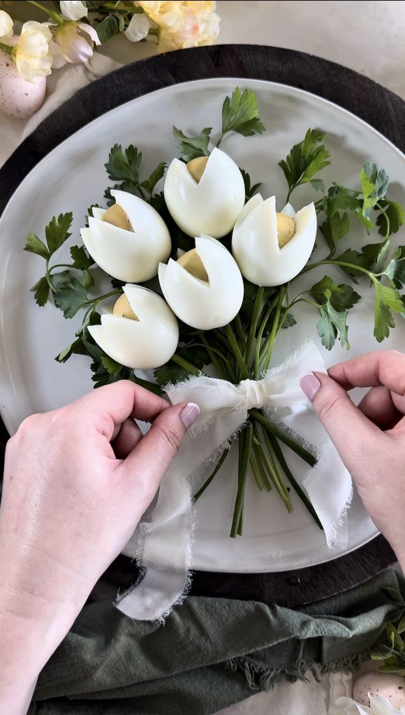 This Egg Tulip Bouquet is a fun way to display and enjoy boiled eggs this Easter & spring season.