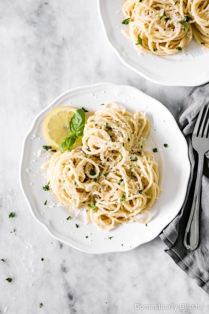 This Lemon Garlic Parmesan Pasta is full of fresh lemony flavor and is a great summer recipe to enjoy as a side dish or main meal.