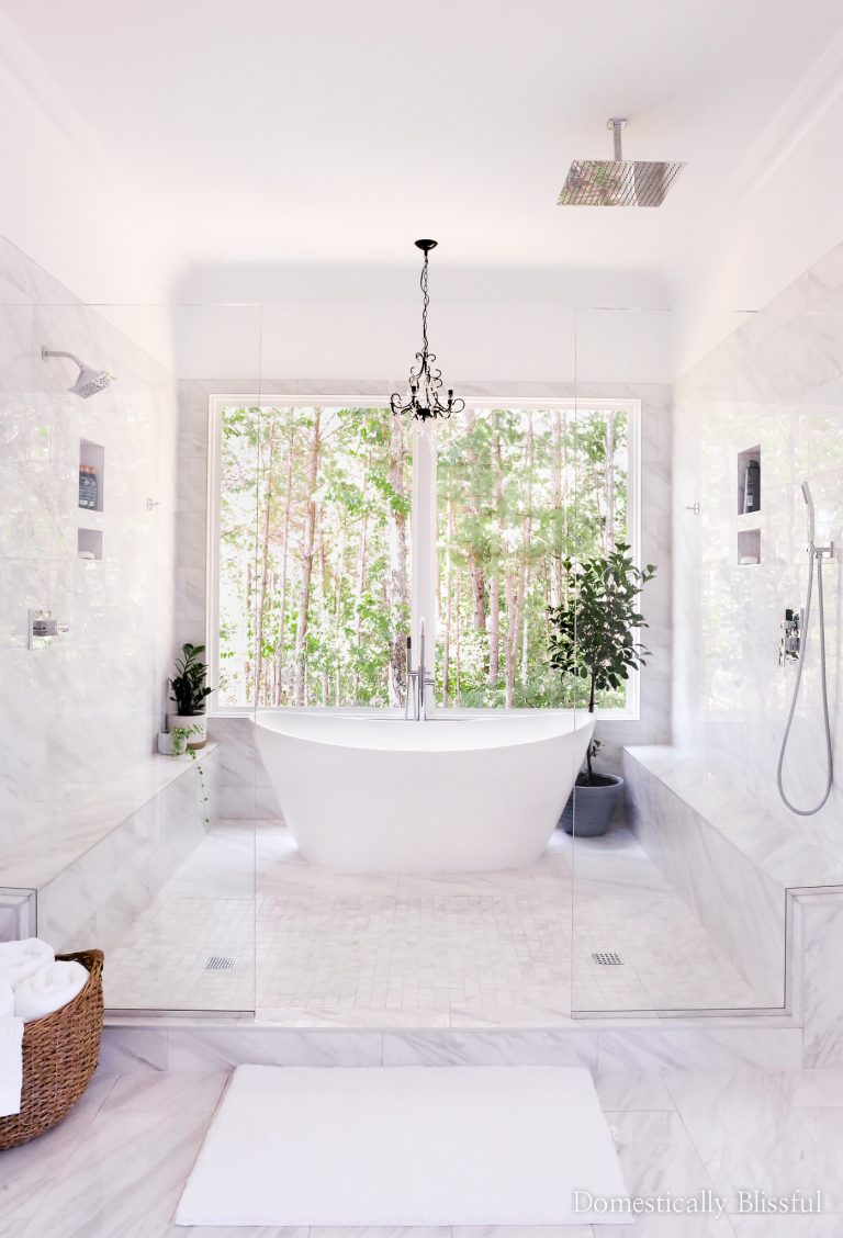 A master bathroom tour of our white bathroom and wetroom with a soaking tub and two showers.