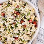 This Mexican Pasta Salad is a colorful vegetarian pasta recipe filled with fresh vegetables and topped with Panera Creamy Buttermilk Ranch+Dip at Publix.