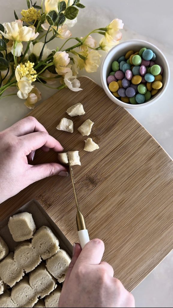These Mini Bunny Sugar Cookies are made with pastel M&M's and are the perfect bite-sized dessert for an Easter brunch or spring party.