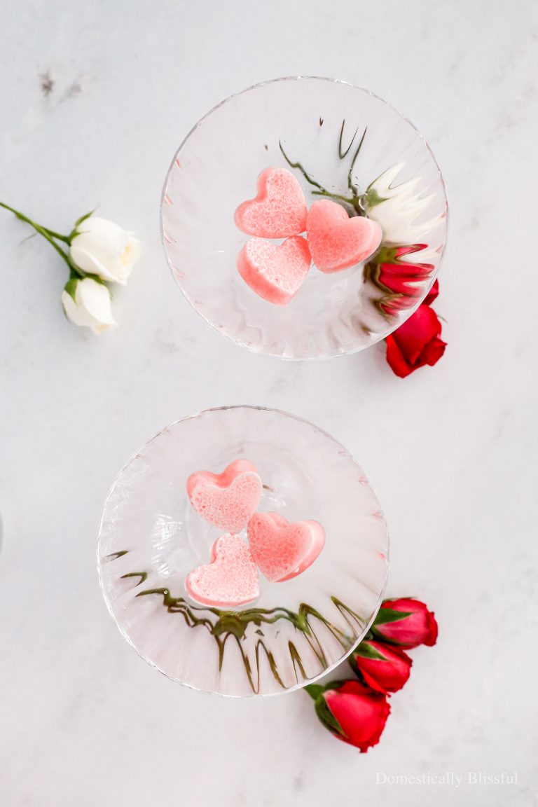 These Mini Glitter Heart Ice are so fun for any occasion, like a birthday party, girl's night, wedding shower, Valentine's Day, or any time you want to add some sparkle to your drinks.