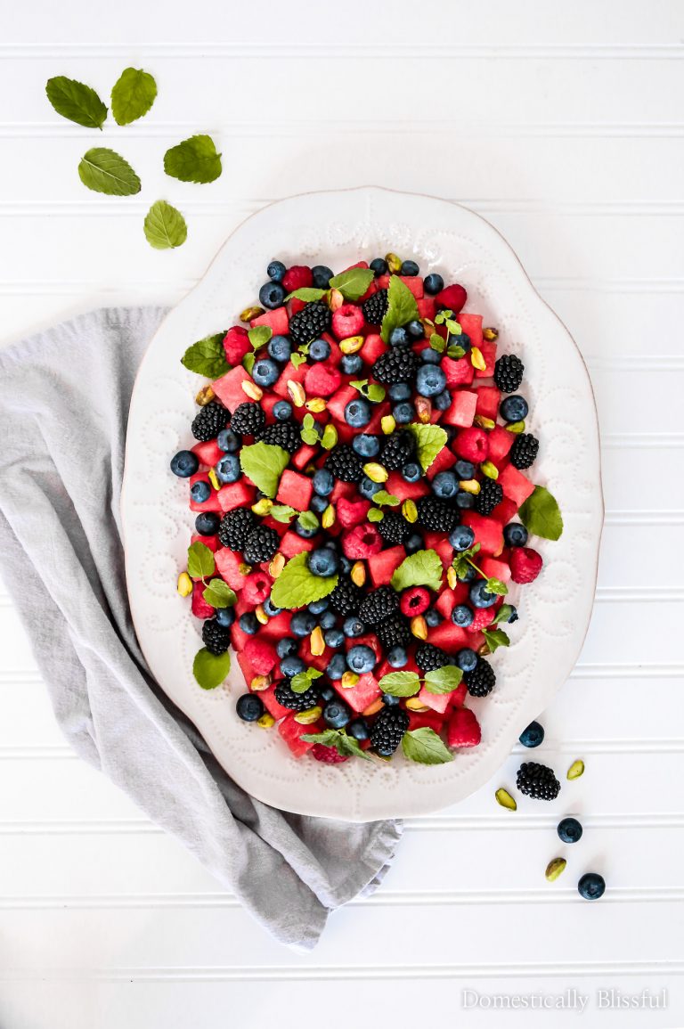 This Watermelon Berry Salad is full of fresh ingredients & is quick & simple to make this summer for any occasion!