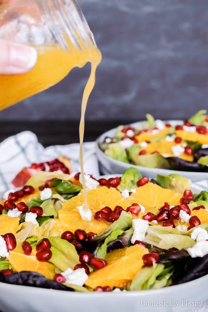 This fresh & colorful Orange Pomegranate Salad with honey orange dressing is a perfect dinner for two or can be enjoyed as a side dish for a family of four!