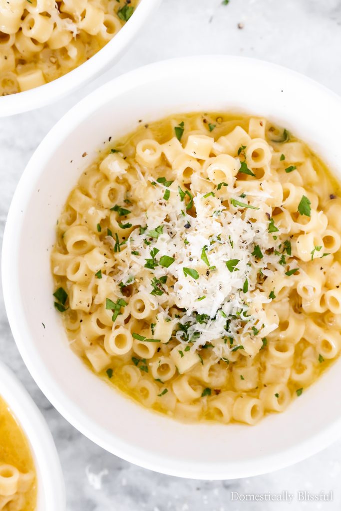 This Parmesan Pasta Soup is a cozy vegetarian soup recipe that is made with only 5 ingredients!