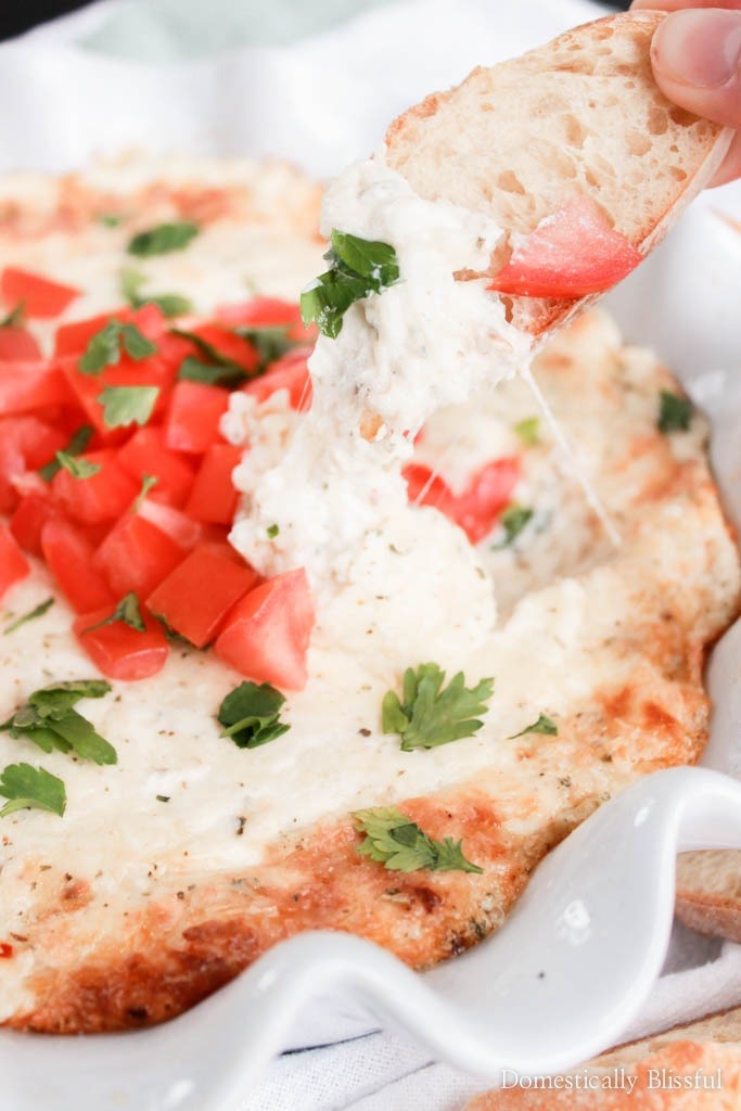 This Smoked Mozzarella Dip is filled with creamy flavors & is the perfect warm appetizer for any party or family gathering!