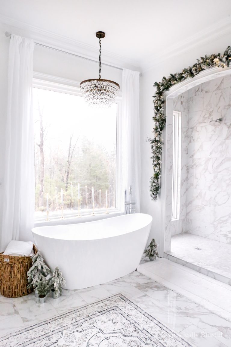 A little tour of our Christmas Bathroom Decor with a simple snowy winter theme.