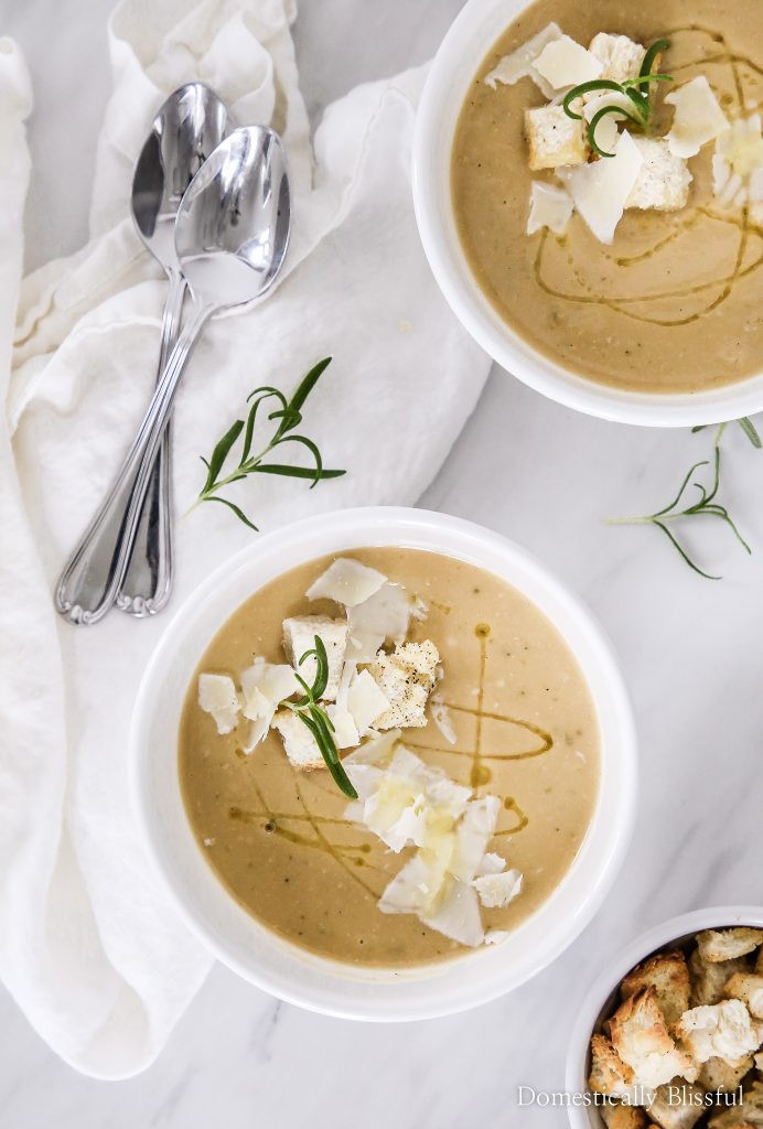 This Creamy White Bean Soup is made with simple ingredients yet is packed full of warm & cozy flavors. This soup is blended together using the Calphalon Precision Control™ Blender from Target for a perfectly creamy texture you will love!