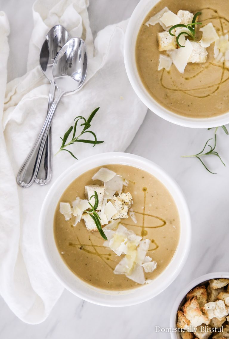 This Creamy White Bean Soup is made with simple ingredients yet is packed full of warm & cozy flavors. This soup is blended together using the Calphalon Precision Control™ Blender from Target for a perfectly creamy texture you will love!