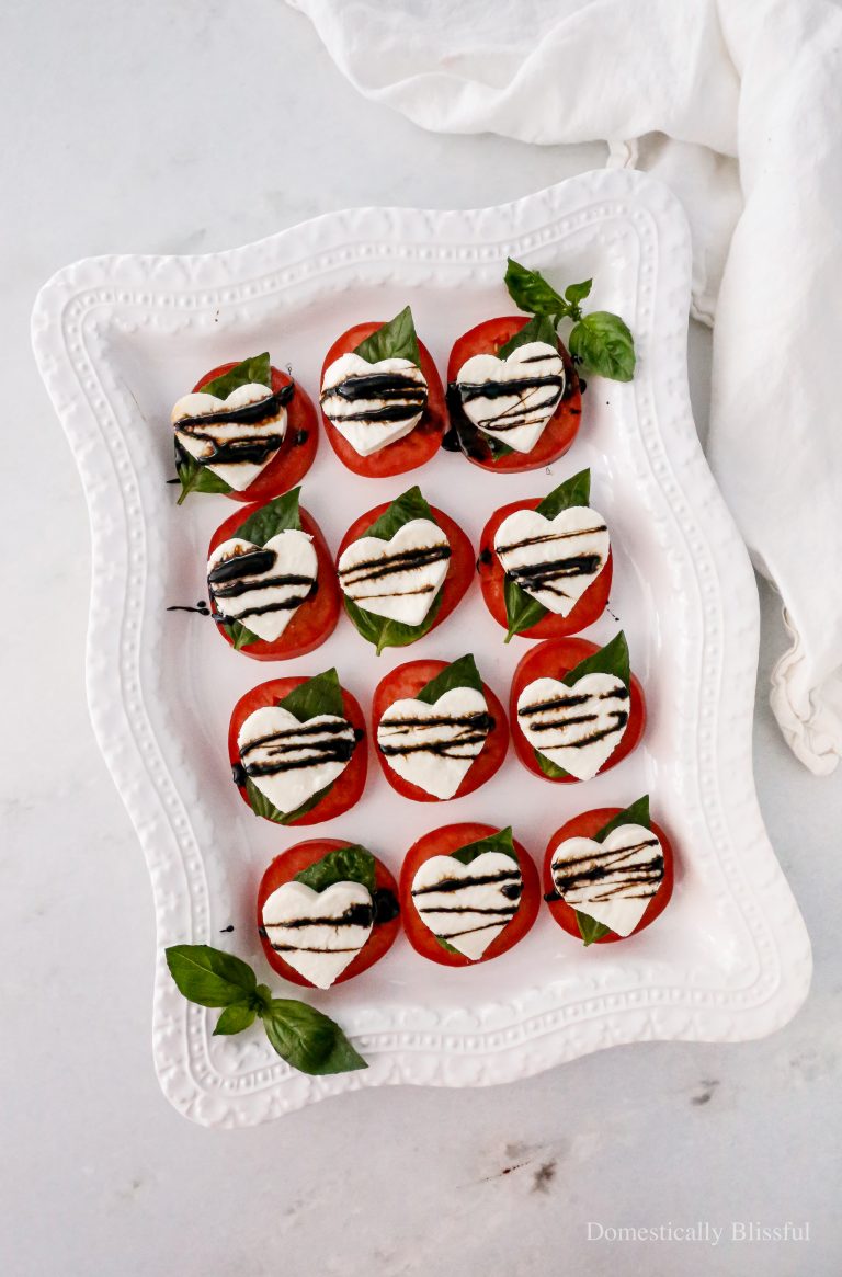 This Valentine's Caprese is a super easy appetizer or side dish for your next Galentine's Party or romantic Valentine's Day date at home.