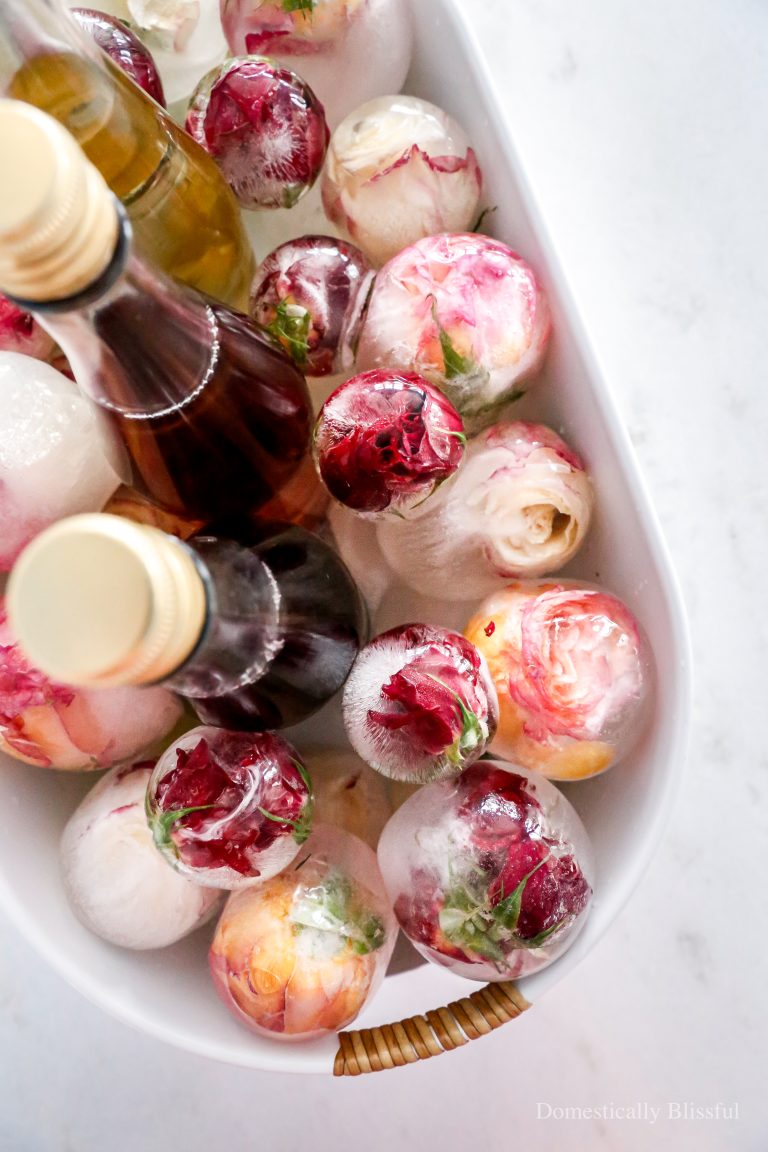 These DIY Valentine's Day Ice Balls are made with water and pink, white, and red roses. They are perfect for Valentine's Day, Galentine's Day, a girl's night, or any time you want to throw a special party and need a fun way to keep the drinks cool.