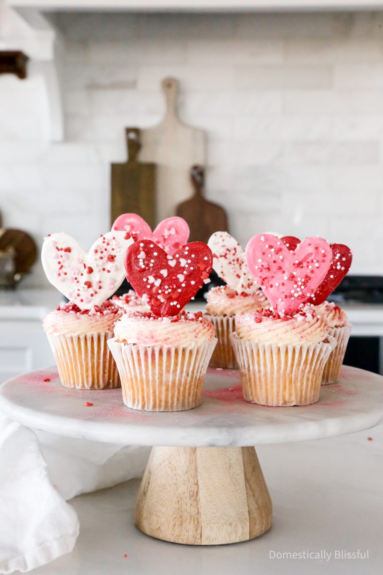 These Valentine's Heart Cupcake Toppers are a fun way to top homemade or store-bought cupcakes for Valentine's Day or a Galentine's party.