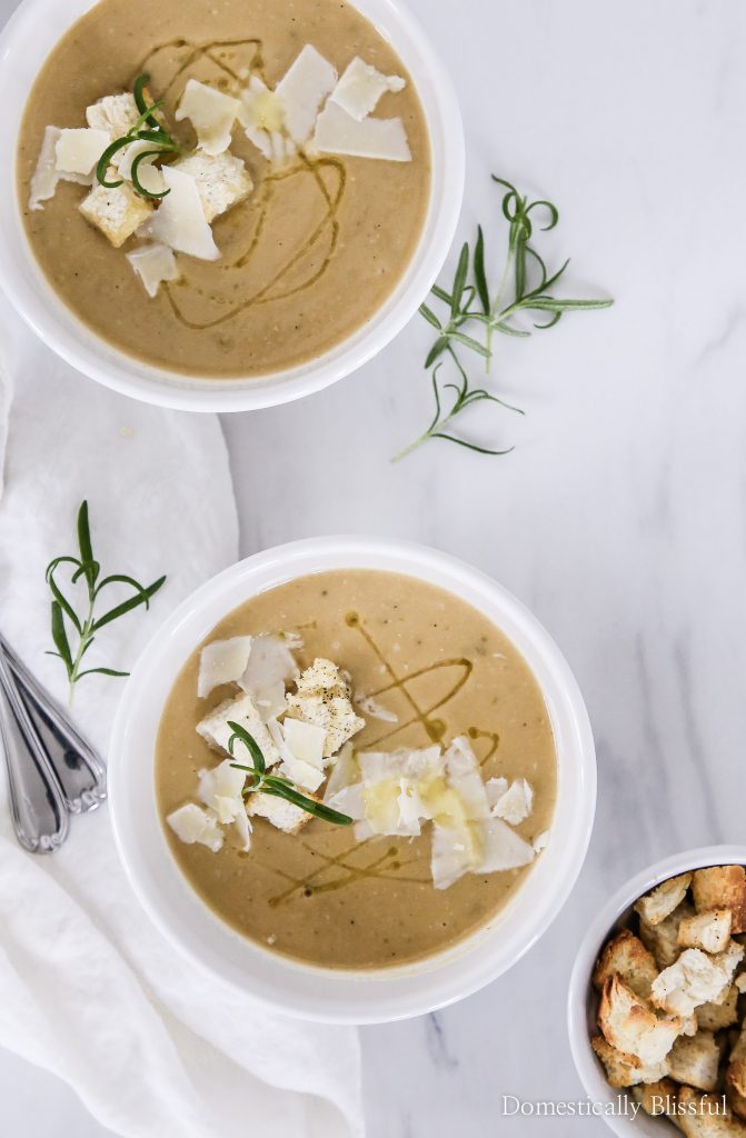 This Creamy White Bean Soup is made with simple ingredients yet is packed full of warm & cozy flavors. This soup is blended together using the Calphalon Precision Control™ Blender from Target for a perfectly creamy texture you will love!