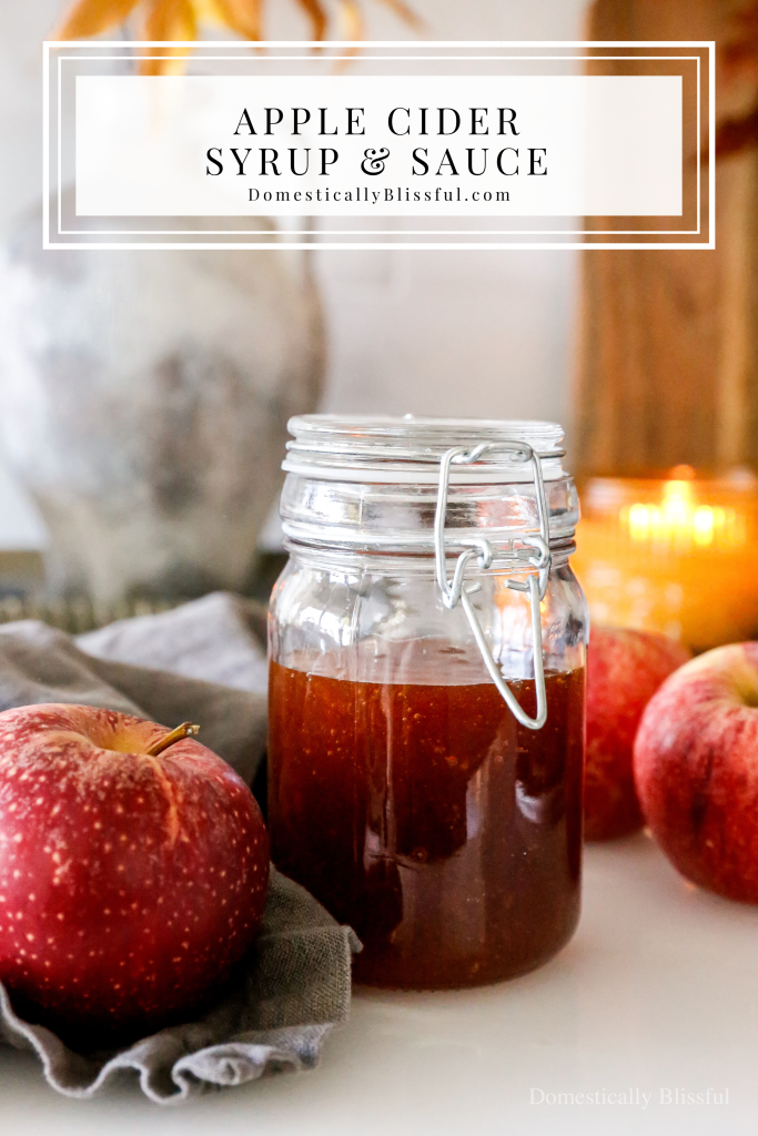 A super easy 1-ingredient Homemade Apple Cider Syrup and Sauce for fall to drizzle on top of pancakes, waffles, hot chocolate, coffee, ice cream, pie, and any other favorite fall treats!