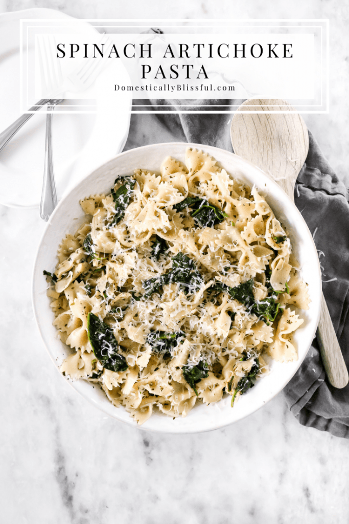 This Spinach Artichoke Pasta is an easy dinner recipe that is quick enough for a weeknight, yet so full of delicious flavors it is perfect for a dinner party. 