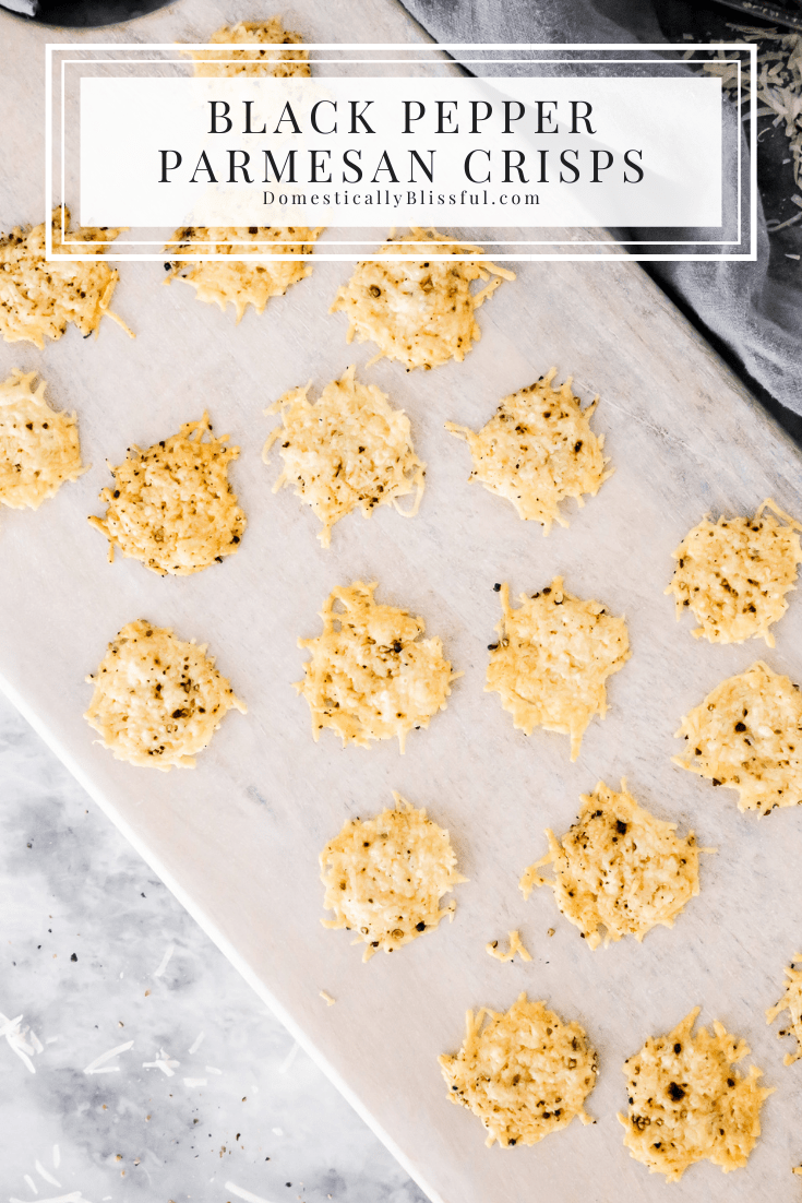 A two-ingredient recipe for Black Pepper Parmesan Crisps that are perfect for topping soup or salad or eating with dip!