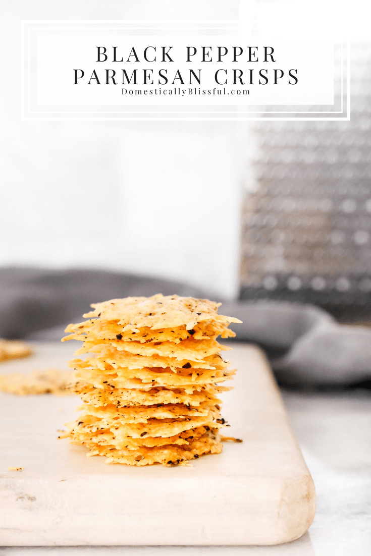 A two-ingredient recipe for Black Pepper Parmesan Crisps that are perfect for topping soup or salad or eating with dip!