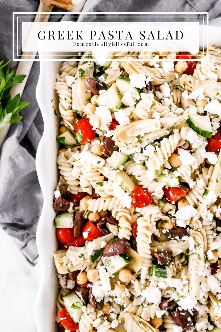 An easy Greek Pasta Salad you can make ahead of time this summer for an easy dinner or a flavorful party side dish.