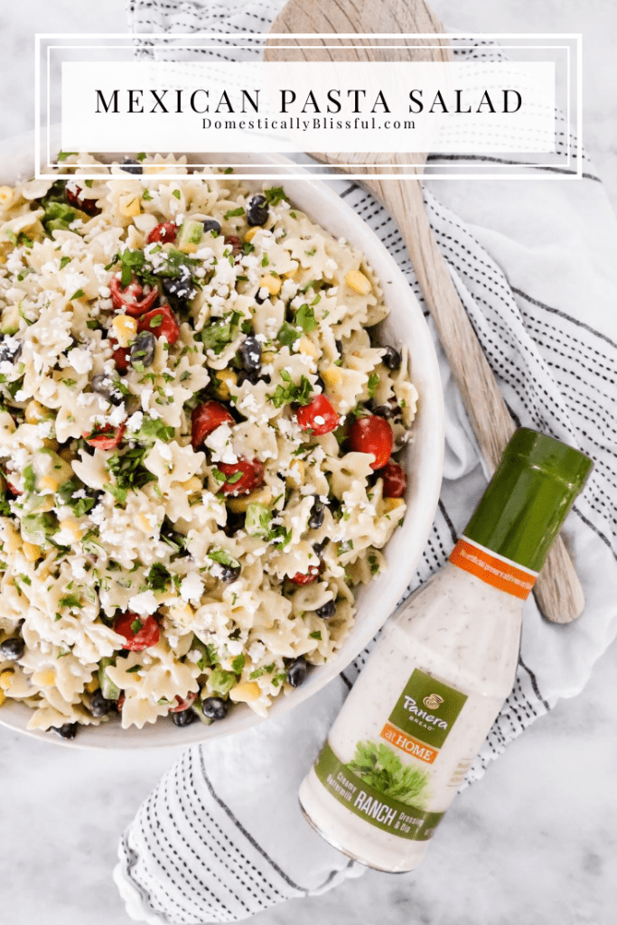 This Mexican Pasta Salad is a colorful vegetarian pasta recipe filled with fresh vegetables and topped with Panera Creamy Buttermilk Ranch+Dip at Publix.