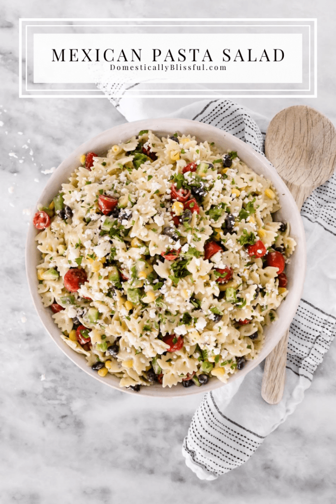 This Mexican Pasta Salad is a colorful vegetarian pasta recipe filled with fresh vegetables and topped with Panera Creamy Buttermilk Ranch+Dip at Publix.