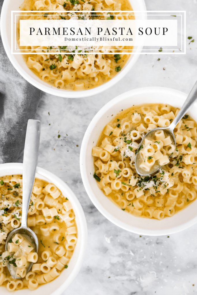 This Parmesan Pasta Soup is a cozy vegetarian soup recipe that is made with only 5 ingredients!