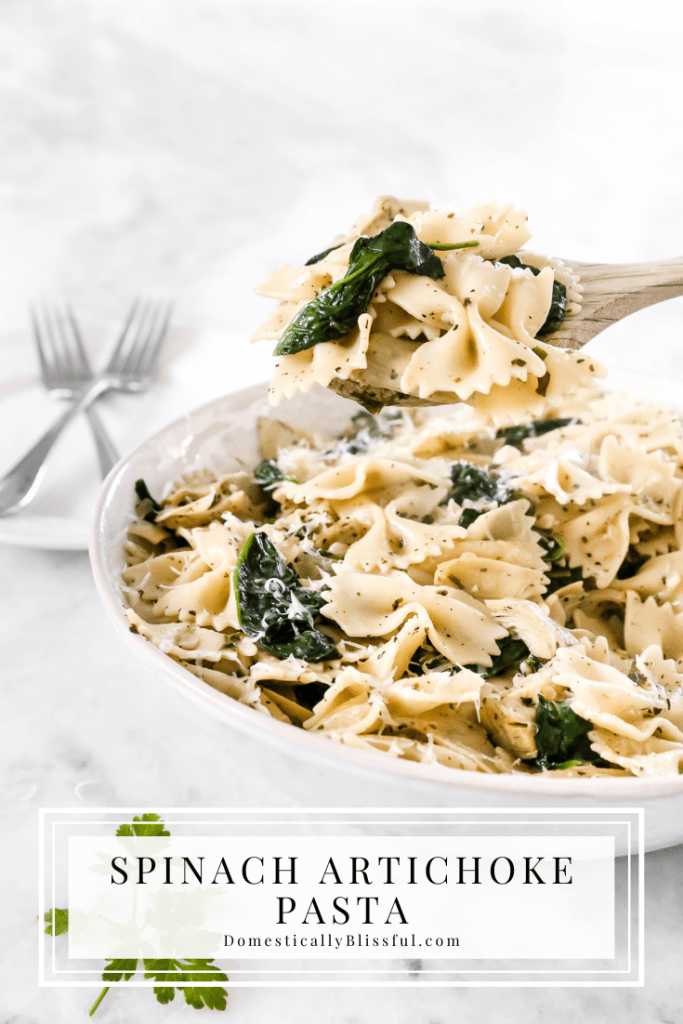 This Spinach Artichoke Pasta is an easy dinner recipe that is quick enough for a weeknight, yet so full of delicious flavors it is perfect for a dinner party. 