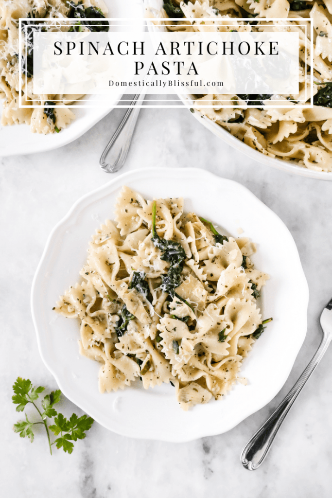 This Spinach Artichoke Pasta is an easy dinner recipe that is quick enough for a weeknight, yet so full of delicious flavors it is perfect for a dinner party. 