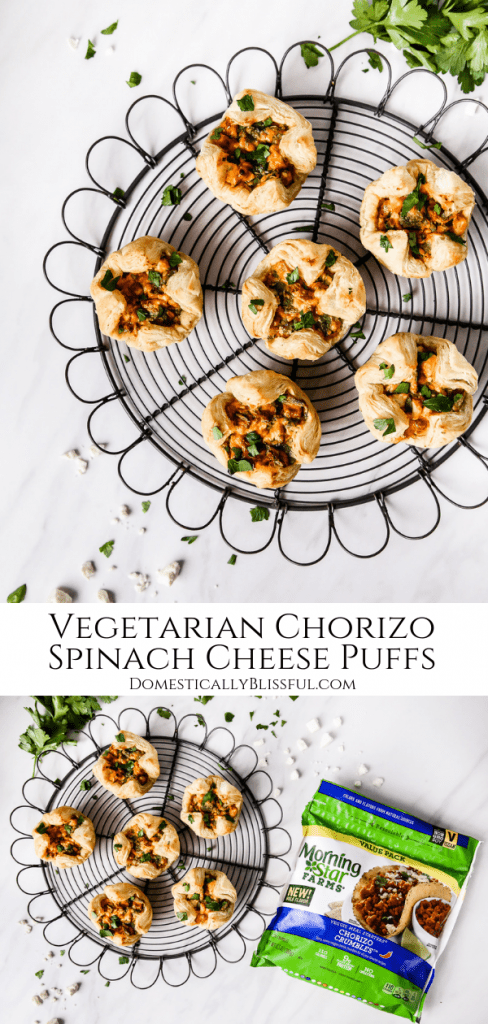  These Vegetarian Chorizo Spinach Cheese Puffs are the perfect last-minute holiday recipe that is quick & easy to create & full of flavor!